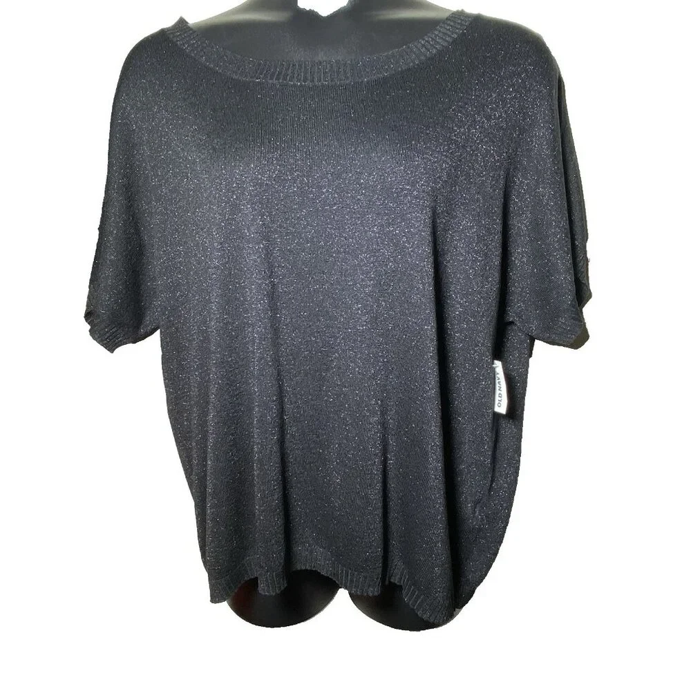 Old Navy Womans Black Glitter Size XXL Dolman Short Sleeve Top NWT Festival - Picture 10 of 10